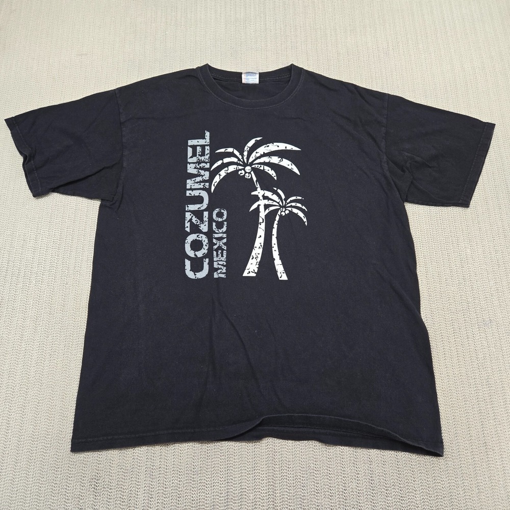 Cozumel Mexico Shirt Men Extra Large Black Beach Palm Travel Destination Yazbek